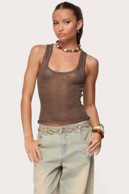 Women's Sequin Deep V-Neck Strappy Tank Top – 3 Colors S–L FitiqueFit