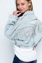 Ripped Rhinestone Denim Jacket Tassel Long Sleeve Denim Jacket See size chart under “more details” The Fashion Celestial