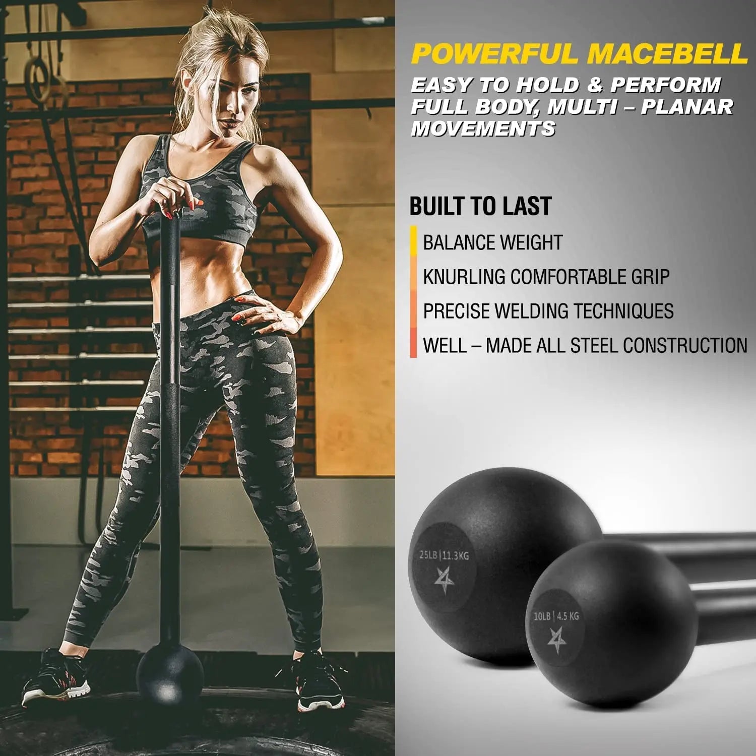 Elevate Your Strength Training with the Versatile 15lb Steel Mace Bell - Perfect for Full Body Workouts, Grip and Shoulder Enhancements