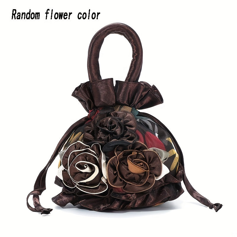 Floral Decor Drawstring Handbag, Trendy Small Evening Bag, Simple Phone Bag, Cute Bucket Bag NovaCart