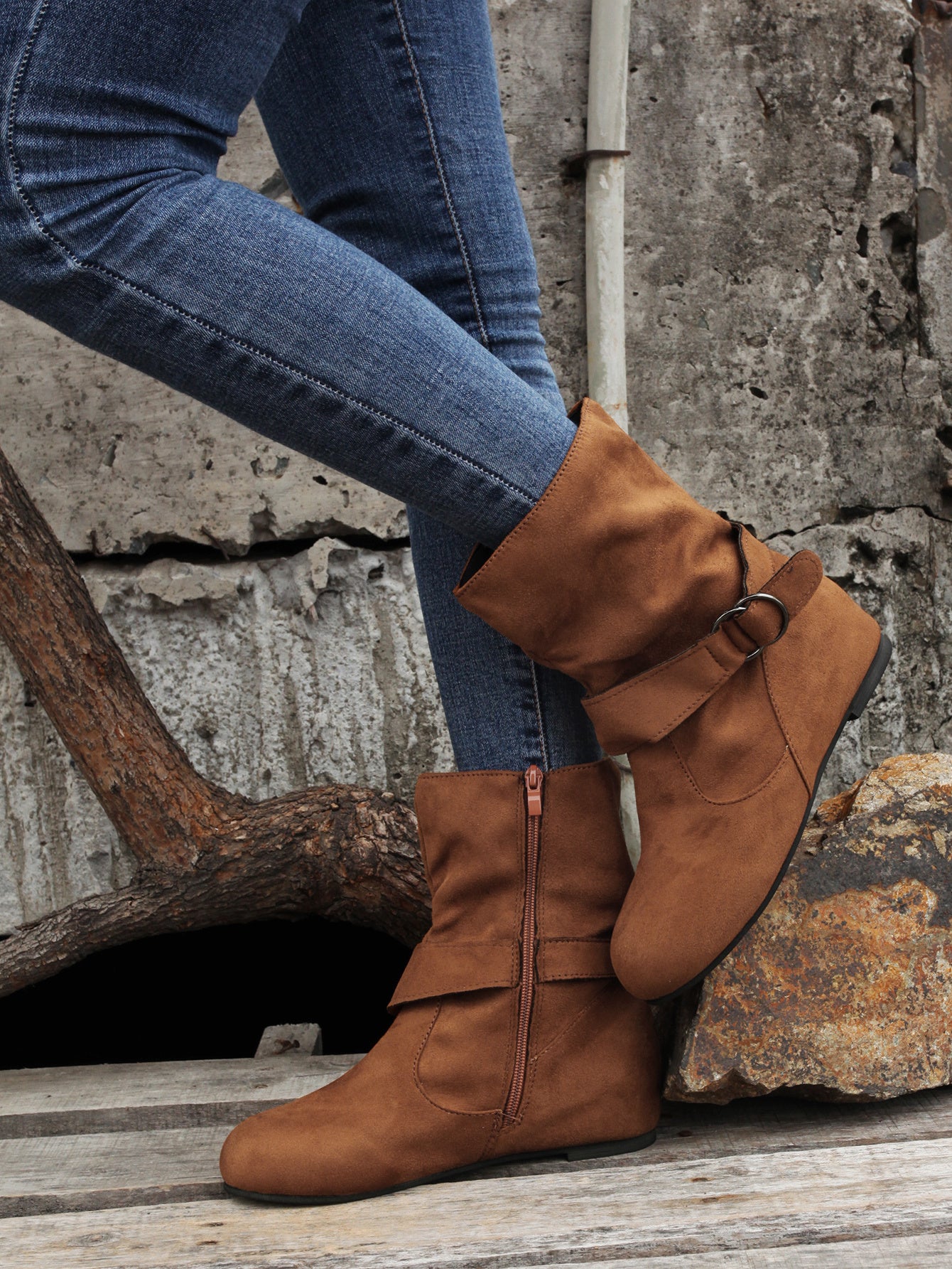 1.18inch Inner Height Increase Women's Short Boots with Flat Sole, Buckle Closure, Comfortable, Warm, and Lightweight, Women Shoes NovaCart