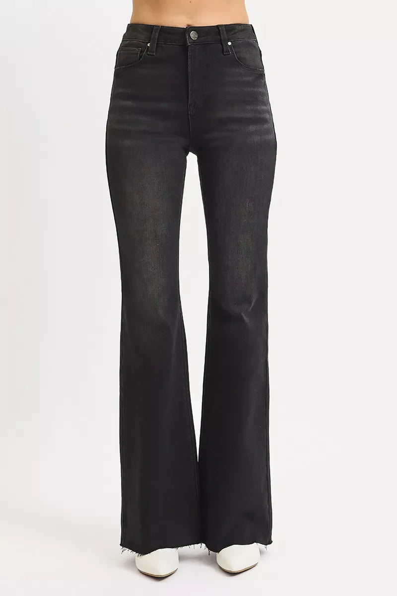 RISEN Full Size High Rise Flare Raw Cut Hem Jeans Plus Size Garden Naked Curves