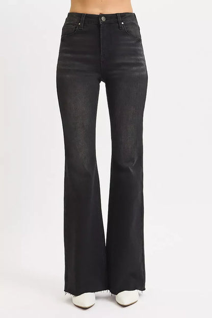 RISEN Full Size High Rise Flare Raw Cut Hem Jeans Plus Size Garden Naked Curves