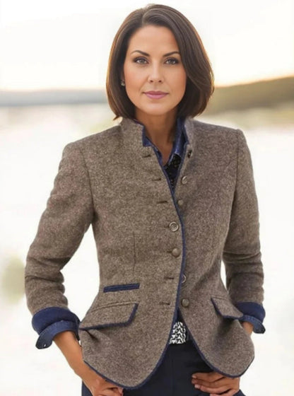 Women’s Color-Block Woolen Jacket – Multi-Button Casual Elegant Coat FitiqueFit