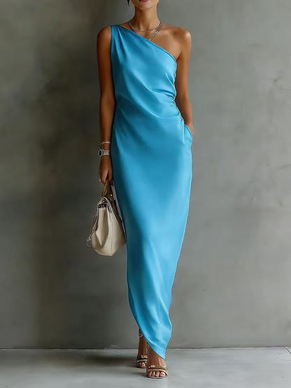 Women's Satin Off-Shoulder Slim-Fit Maxi Dress FitiqueFit