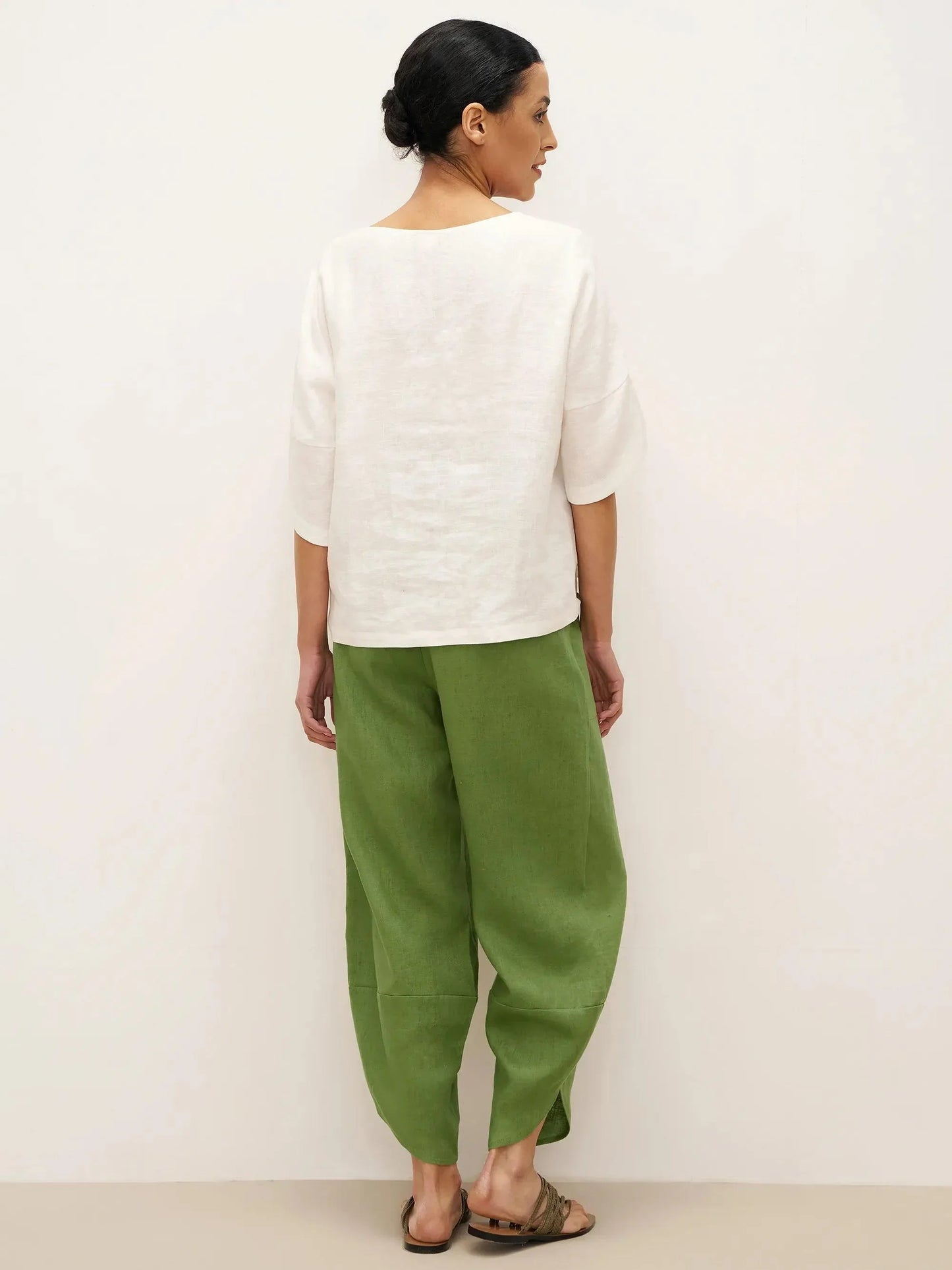 100% Linen Petal-Hem Trousers with Elastic Waist LIV LINTICO