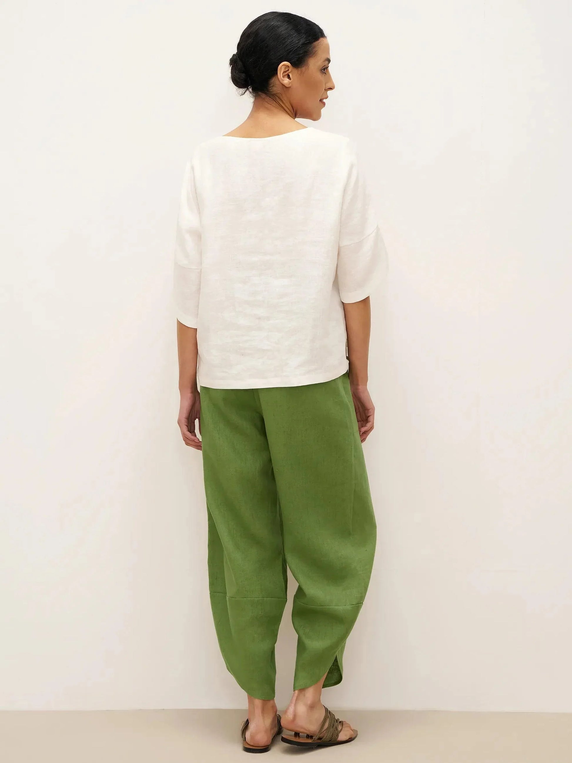 100% Linen Petal-Hem Trousers with Elastic Waist LIV LINTICO