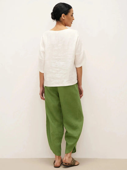 100% Linen Petal-Hem Trousers with Elastic Waist LIV LINTICO