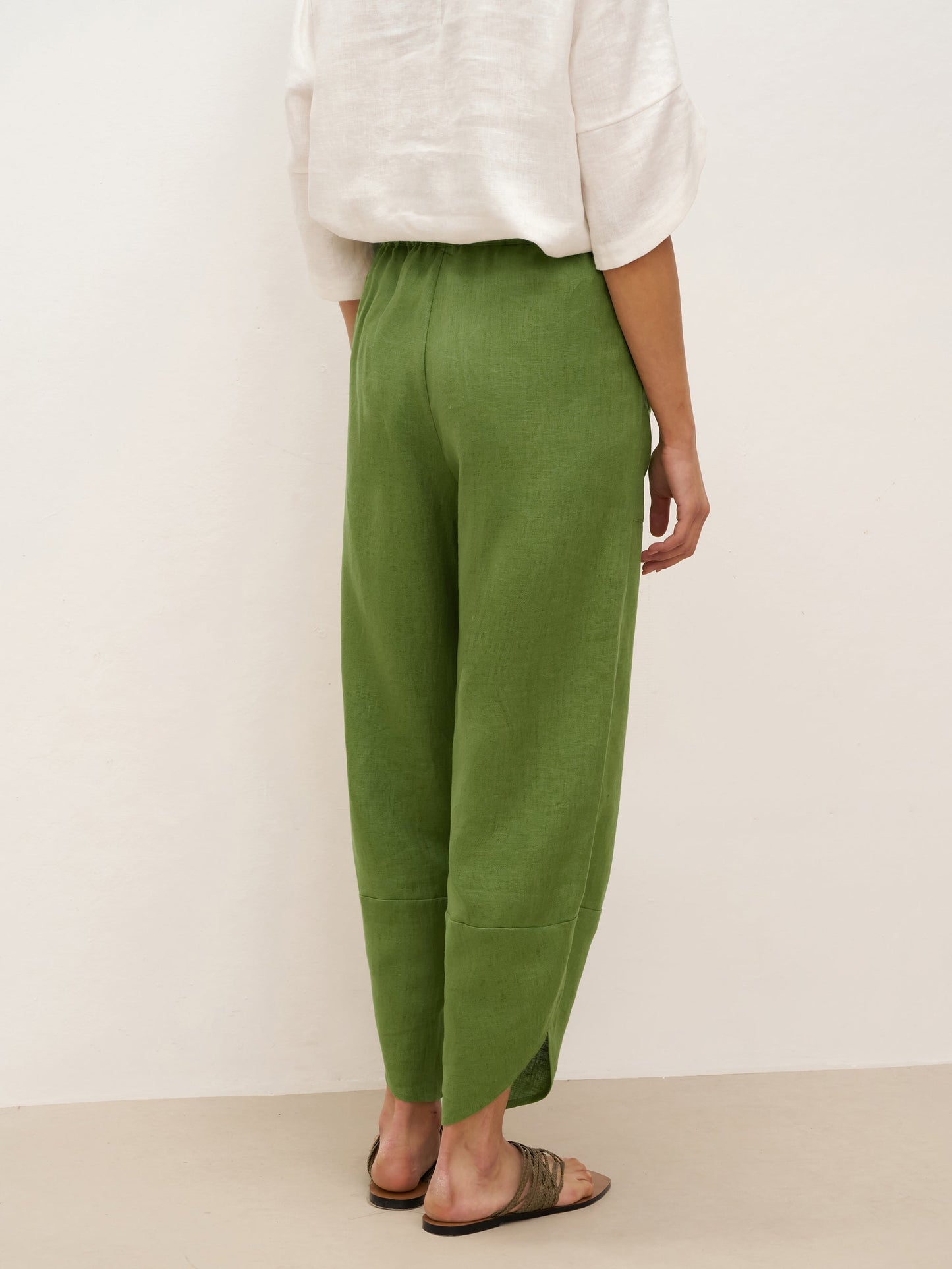 100% Linen Petal-Hem Trousers with Elastic Waist LIV LINTICO