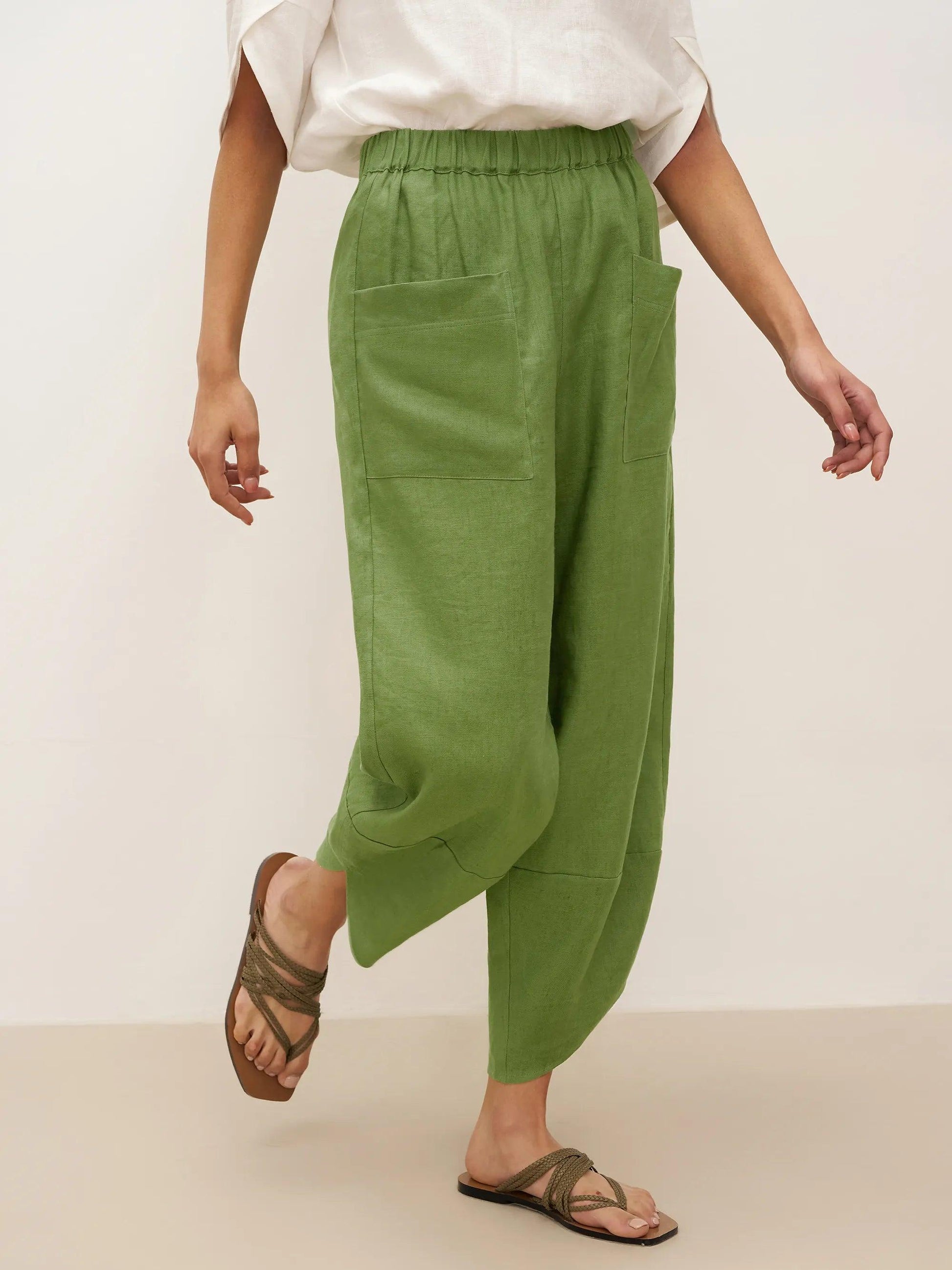 100% Linen Petal-Hem Trousers with Elastic Waist LIV LINTICO