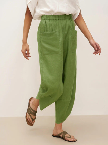 100% Linen Petal-Hem Trousers with Elastic Waist LIV LINTICO