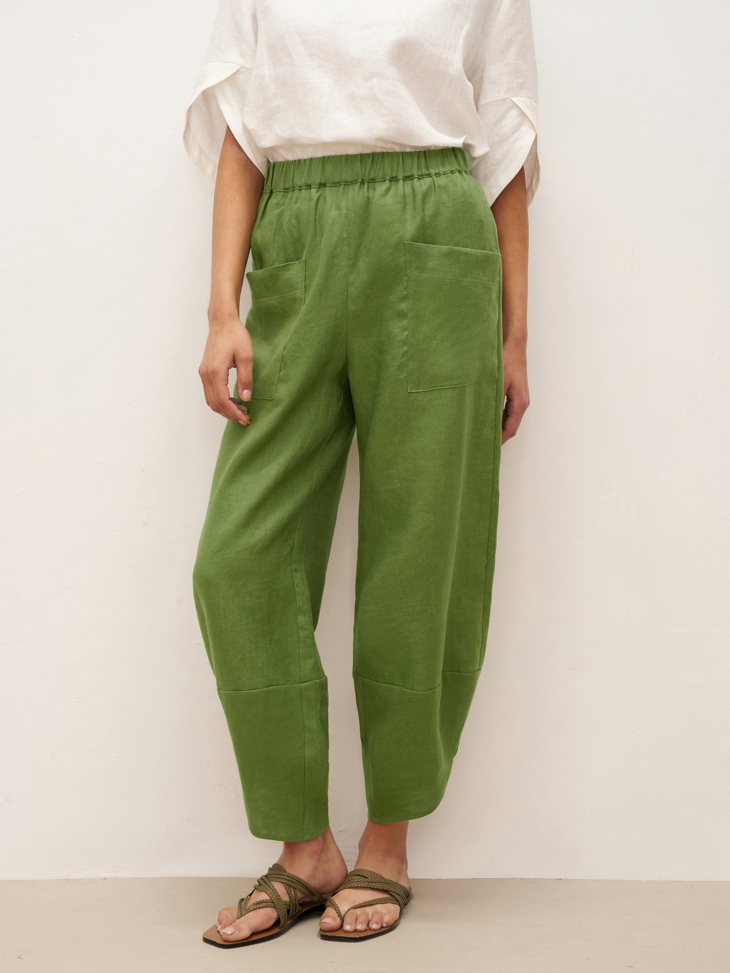 100% Linen Petal-Hem Trousers with Elastic Waist LIV LINTICO