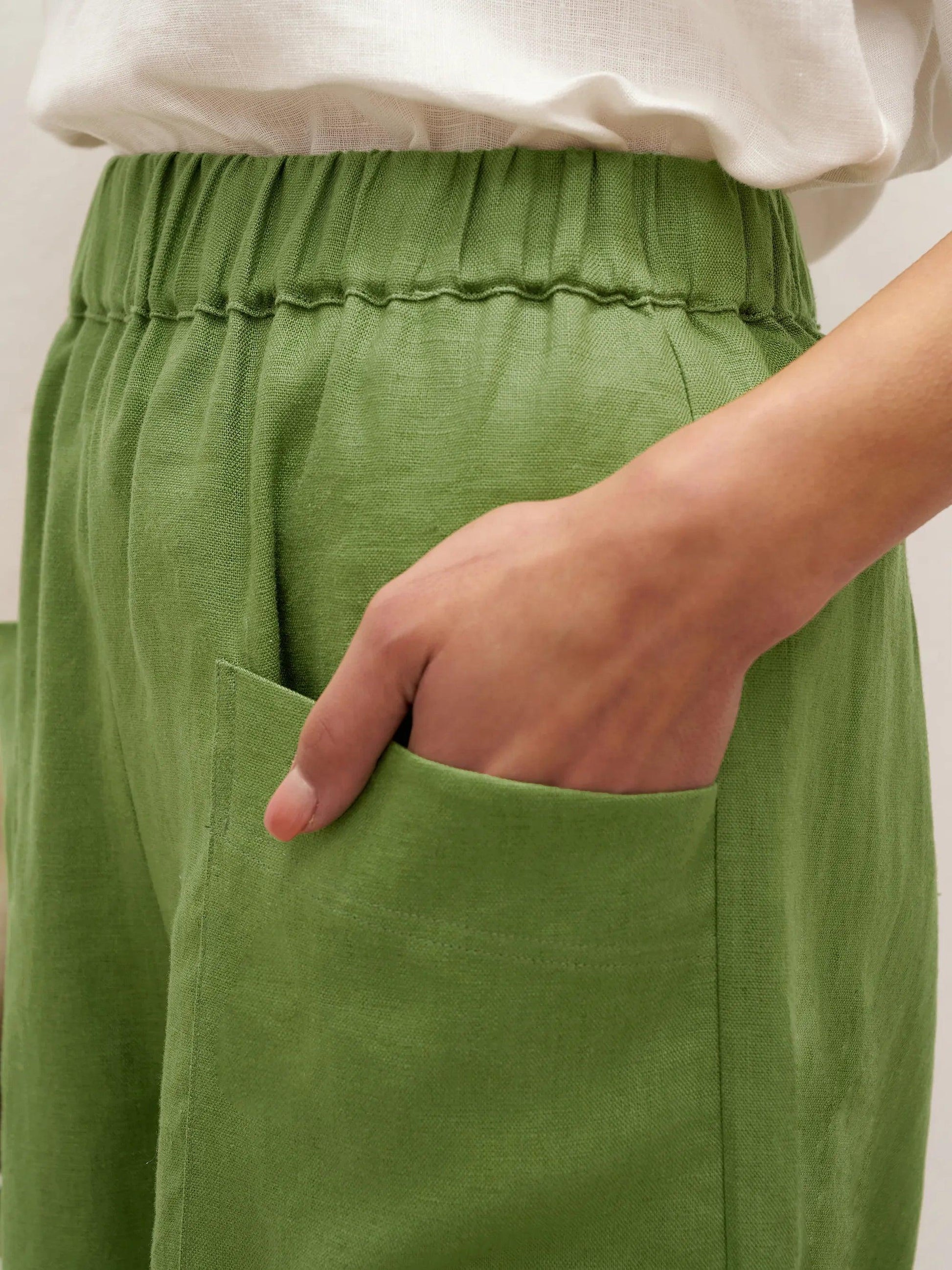 100% Linen Petal-Hem Trousers with Elastic Waist LIV LINTICO