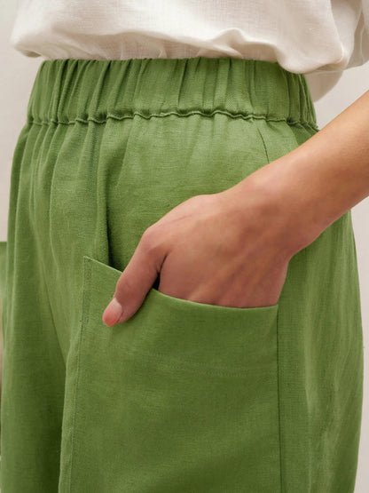 100% Linen Petal-Hem Trousers with Elastic Waist LIV LINTICO