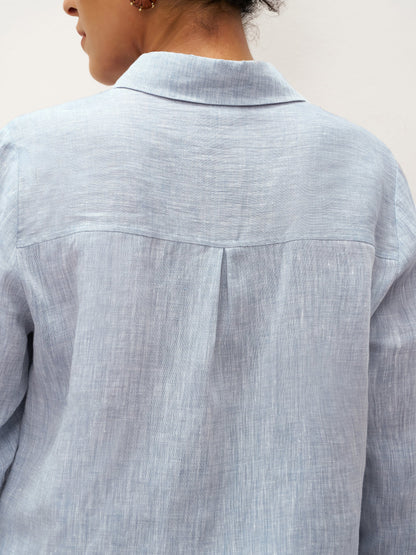 100% Linen Buttoned Closure Color-Blocked Shirt JANICE LINTICO