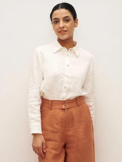 100% Linen Button-Front Shirt with Extended Hem JOVAN
