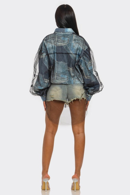 Denim Mesh Illusion Oversized Shirt See size chart under “more details” The Fashion Celestial