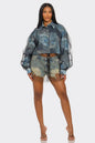 Denim Mesh Illusion Oversized Shirt See size chart under “more details” The Fashion Celestial