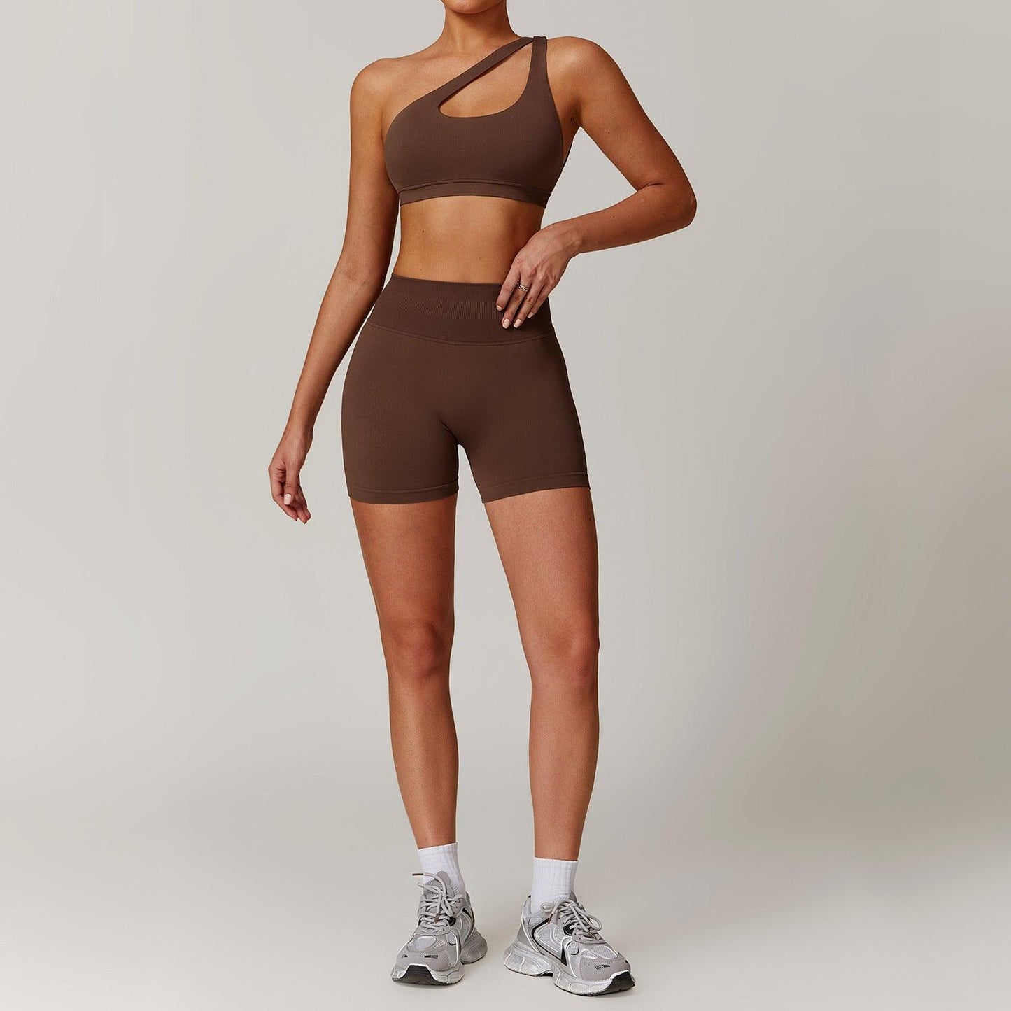 Slant Shoulder Bra + High-Waisted Shorts Yoga Set | Country Girl Fitness Outfit Country in My Heart