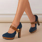 [Retro Heeled Pumps] Women's Retro Style Round Toe High Heeled Pumps, Buckle Platform Block Heel Shoes, Women's Footwear NovaCart