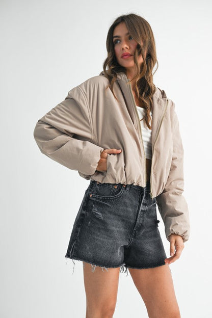 Cropped Hooded Zip-Up Puffer Jacket See size chart under “more details” The Fashion Celestial