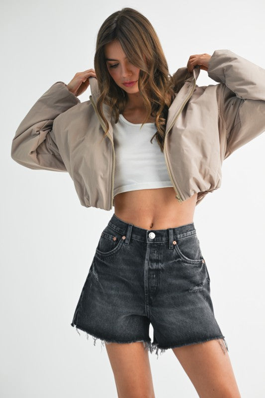 Cropped Hooded Zip-Up Puffer Jacket See size chart under “more details” The Fashion Celestial