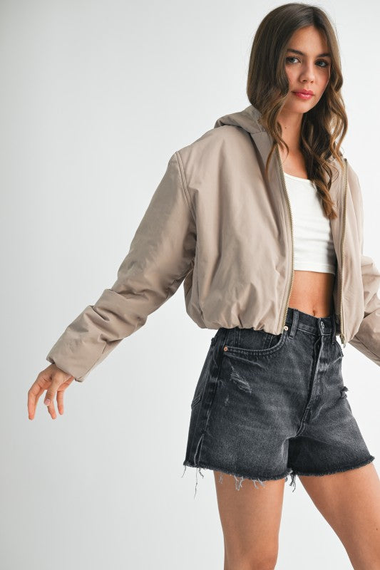 Cropped Hooded Zip-Up Puffer Jacket See size chart under “more details” The Fashion Celestial