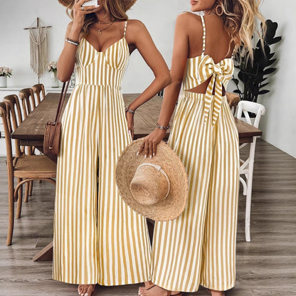 Printed Backless Sleeveless Strap Jumpsuit | Ginger Yellow FitiqueFit