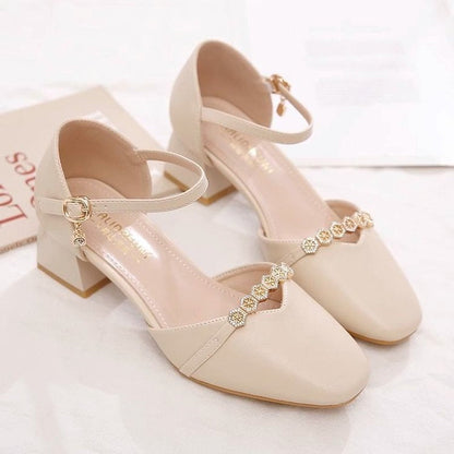 Women's Mid-Heel Slingback Pumps – Square Toe Buckle Strap FitiqueFit