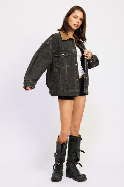 MIX MEDIA OVERSIZE DENIM JACKET See size chart under “more details” The Fashion Celestial
