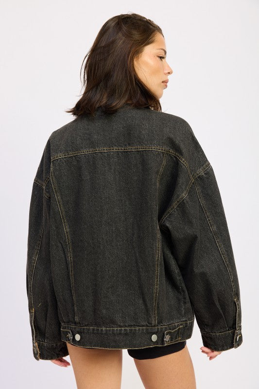 MIX MEDIA OVERSIZE DENIM JACKET See size chart under “more details” The Fashion Celestial