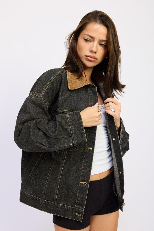 MIX MEDIA OVERSIZE DENIM JACKET See size chart under “more details” The Fashion Celestial