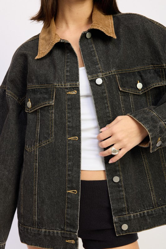 MIX MEDIA OVERSIZE DENIM JACKET See size chart under “more details” The Fashion Celestial