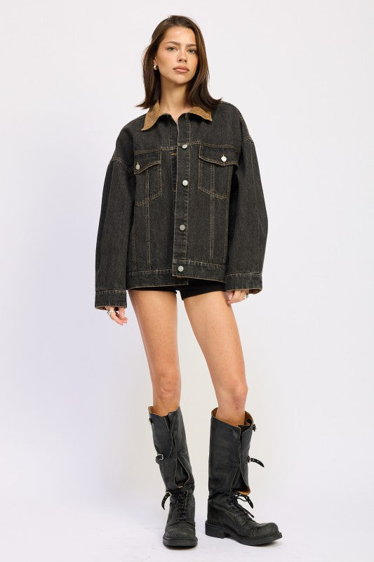 MIX MEDIA OVERSIZE DENIM JACKET See size chart under “more details” The Fashion Celestial