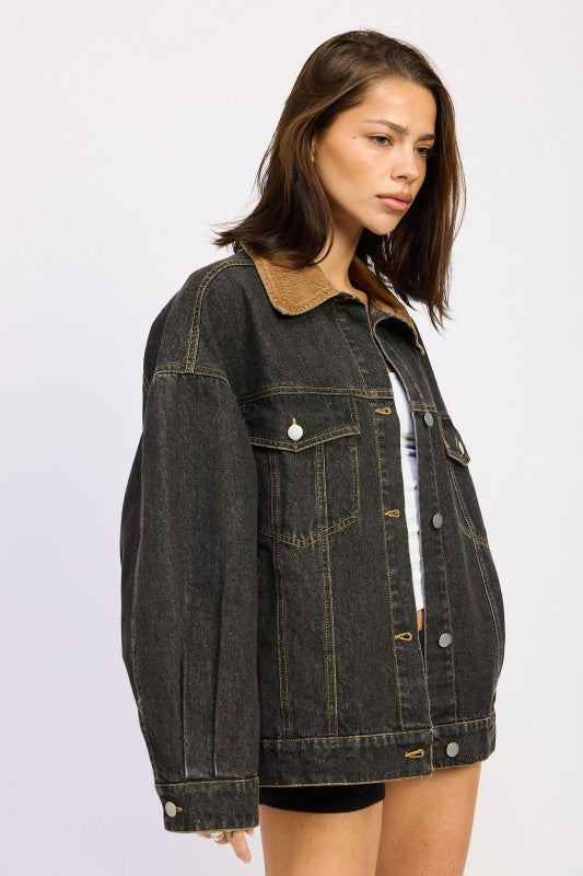 MIX MEDIA OVERSIZE DENIM JACKET See size chart under “more details” The Fashion Celestial