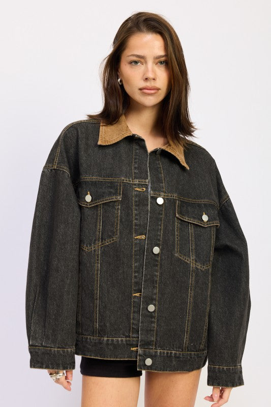 MIX MEDIA OVERSIZE DENIM JACKET See size chart under “more details” The Fashion Celestial