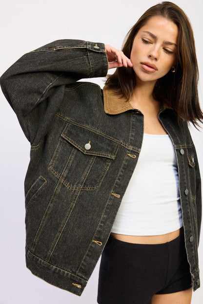 MIX MEDIA OVERSIZE DENIM JACKET See size chart under “more details” The Fashion Celestial
