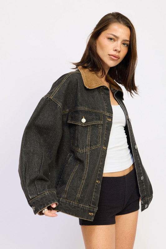 MIX MEDIA OVERSIZE DENIM JACKET See size chart under “more details” The Fashion Celestial