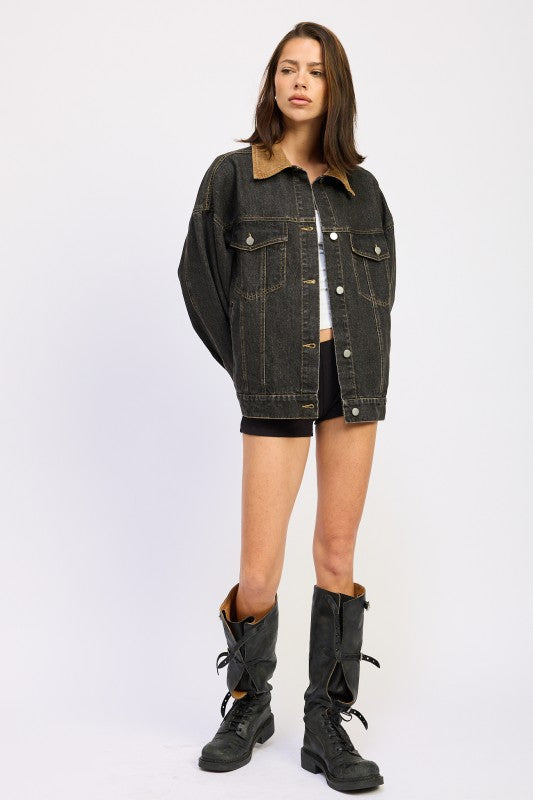 MIX MEDIA OVERSIZE DENIM JACKET See size chart under “more details” The Fashion Celestial