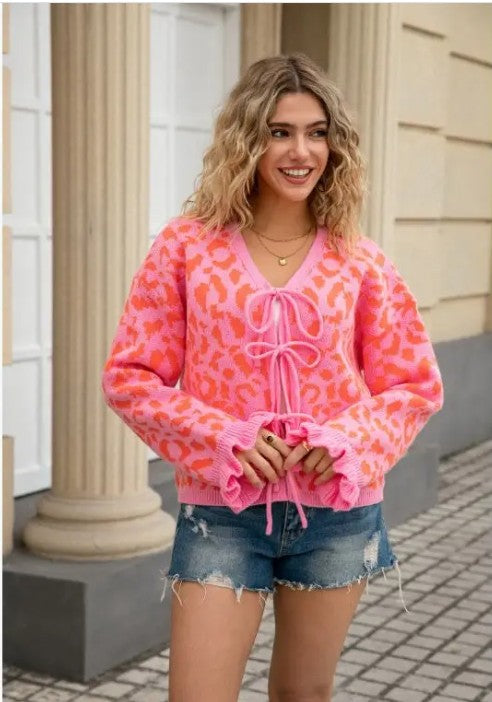 Leopard Knit Cardigan with Front Tie Shop Style & More | Fresh Looks, Everyday Deals & Free Shipping