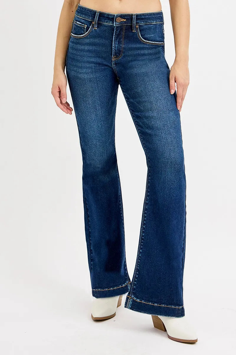 RISEN Full SIze Tummy Control Mid Rise Flare Jeans Plus SIze West2East Surf