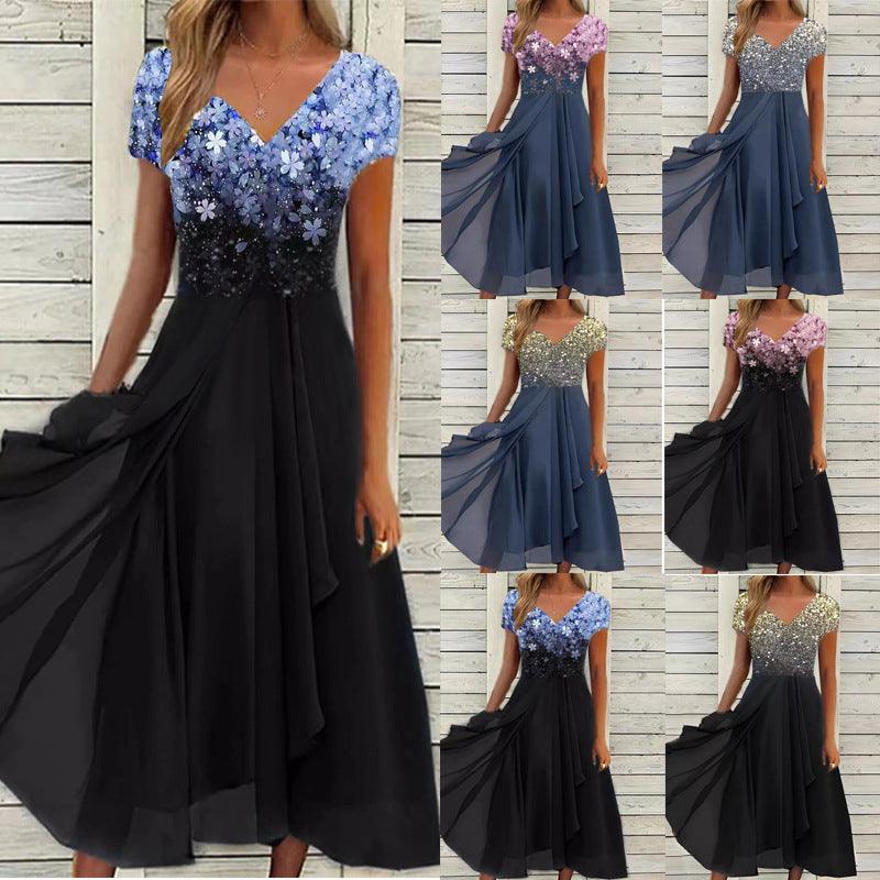 Serene Blooms Chiffon Patchwork Dress | Elegant Floral Dress for Summer Country in My Heart
