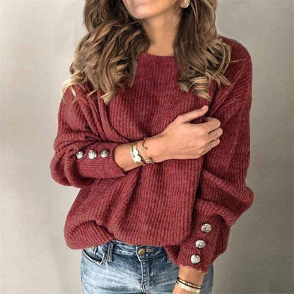 Long Sleeve Round Neck Button Knit T-shirt See size chart under “more details” The Fashion Celestial