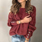 Long Sleeve Round Neck Button Knit T-shirt See size chart under “more details” The Fashion Celestial