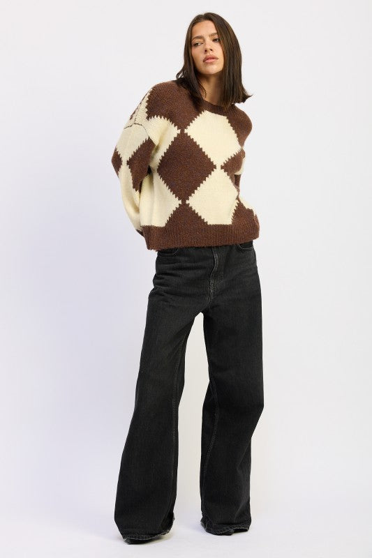 TWO TONE ARGYLE OVERSIZED SWEATER Shop Style & More | Fresh Looks, Everyday Deals & Free Shipping