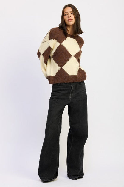 TWO TONE ARGYLE OVERSIZED SWEATER Shop Style & More | Fresh Looks, Everyday Deals & Free Shipping