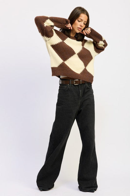 TWO TONE ARGYLE OVERSIZED SWEATER Shop Style & More | Fresh Looks, Everyday Deals & Free Shipping