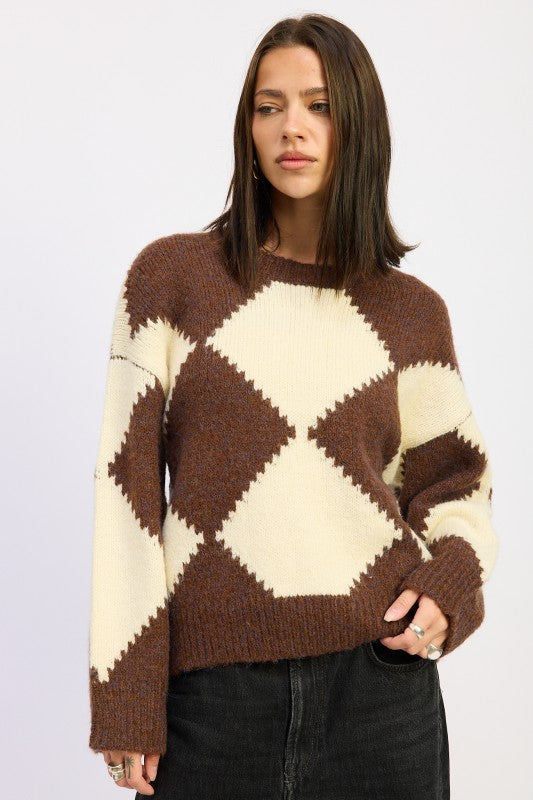 TWO TONE ARGYLE OVERSIZED SWEATER Shop Style & More | Fresh Looks, Everyday Deals & Free Shipping
