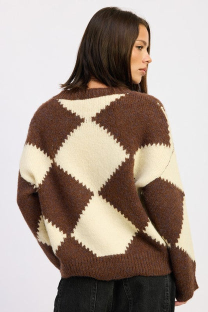 TWO TONE ARGYLE OVERSIZED SWEATER Shop Style & More | Fresh Looks, Everyday Deals & Free Shipping