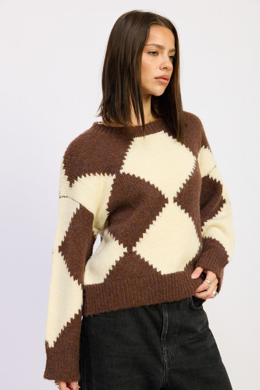 TWO TONE ARGYLE OVERSIZED SWEATER Shop Style & More | Fresh Looks, Everyday Deals & Free Shipping